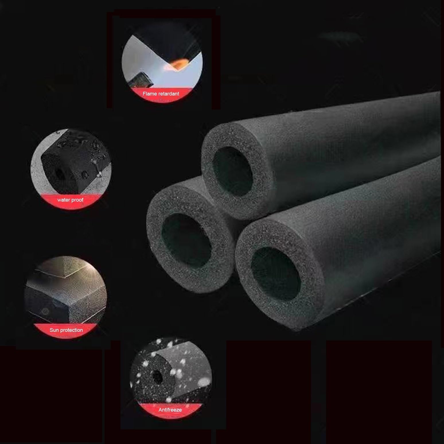 Isolamento Tubi Spugna Nera, Guaina Protettiva Tubolare Termica Impermeabile 2,0 m, Raccordo Aria Condizionata, Spessore 40,0 mm, ID 25,0 mm-108,0 mm(76.0 mm=3")