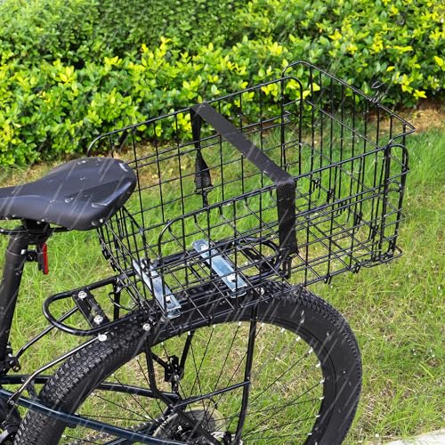 Fahrradkorb Hinten Fahrradkörbe stabil faltbar Fahrradkorb mit Gepäcknetz Hundekorb Fahrrad Hinten für Gepäckträger, Bike Basket aus Metall (Fahrradkorb mit Gepäcknetz)