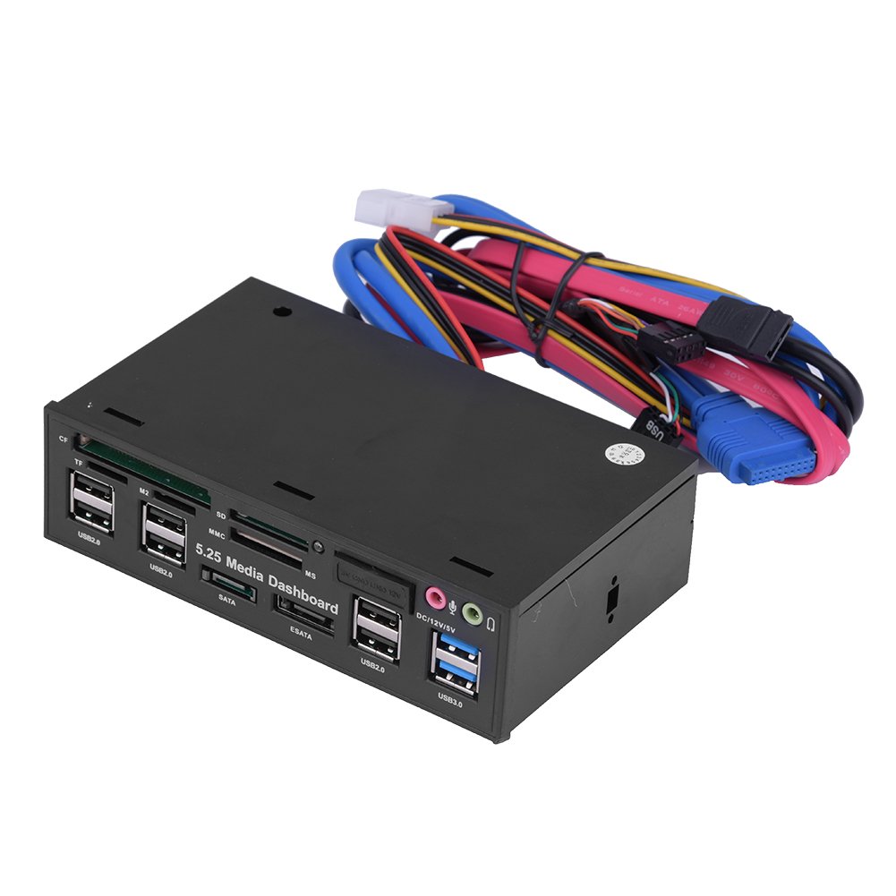 VBESTLIFE - Lector de tarjetas múltiple (5,25 pulgadas, panel frontal USB3.0/2.0 HUB eSATA SATA Audio Multi Card Reader