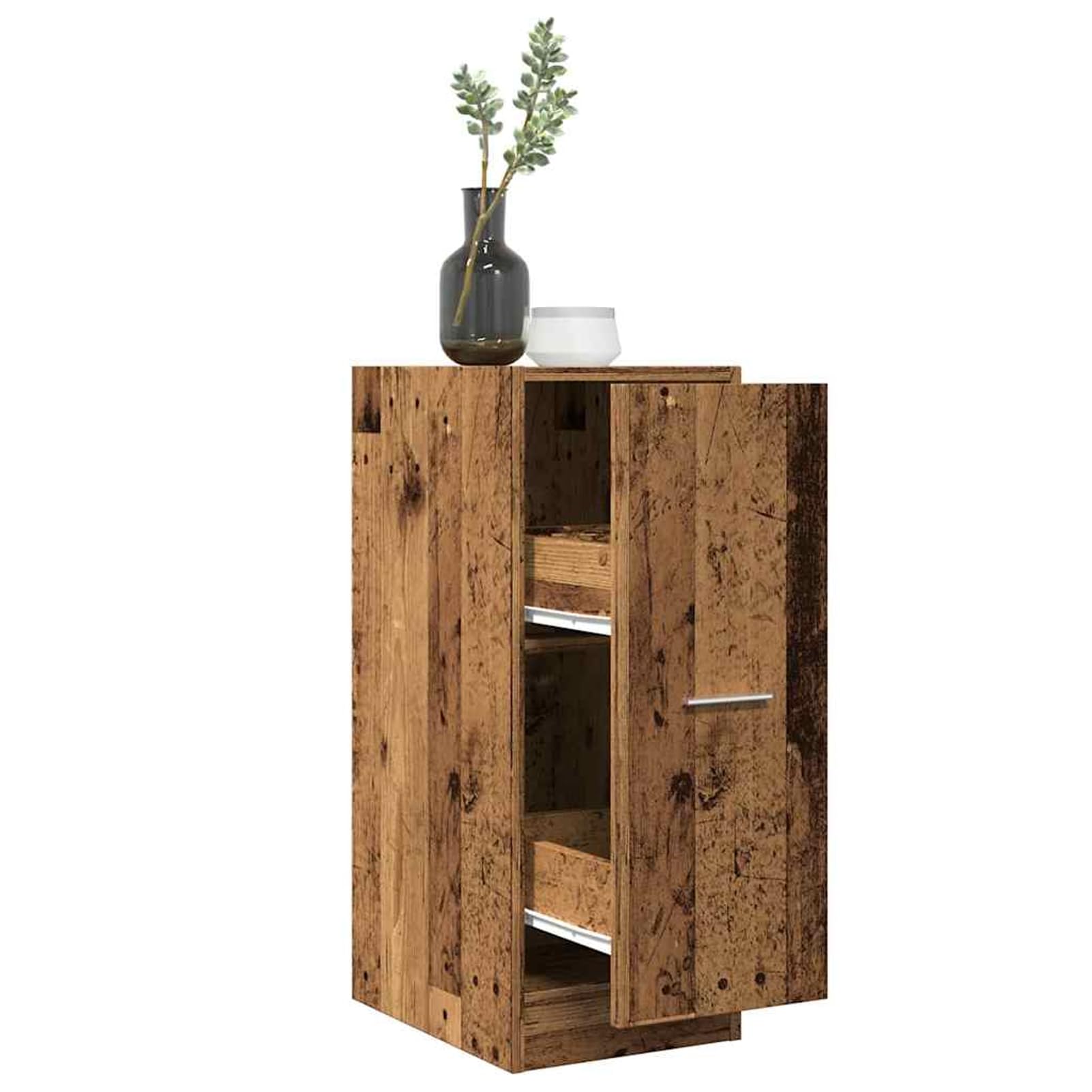 Armadietto per farmacie, 30 x 41 x 77,5 cm, in legno effetto legno anticato, con due cassetti estraibili, salvaspazio e versatile
