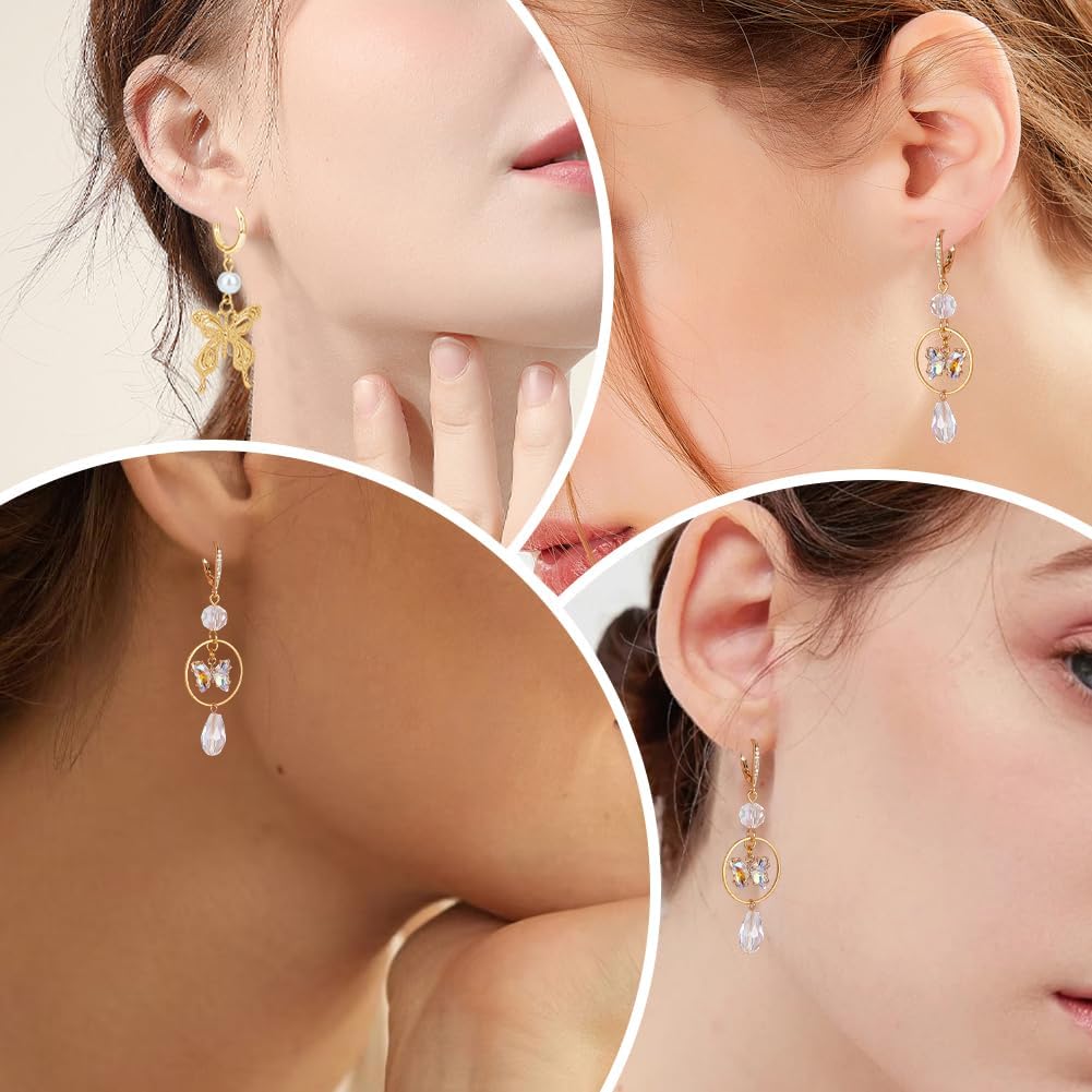 Beebeecraft 1 Box 4 Pairs Leverback Earring Findings Brass Cubic Zirconia Gold Leverback Earrings with Loop French Hooks for Jewelry Making
