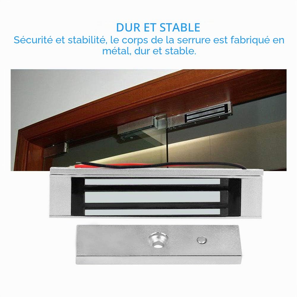 Serrure magnétique électronique, force de maintien 180 kg, serrure électromagnétique, système de contrôle d'accès DC 12 V, système de sécurité NC à sécurité intégrée, porte simple