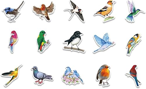 Miniatura 2 de 100 calcomanías de pájaros, vinilo impermeable para botellas de agua, laptop, cuaderno, álbum de recortes, equipaje, teléfono celular, monopatín,