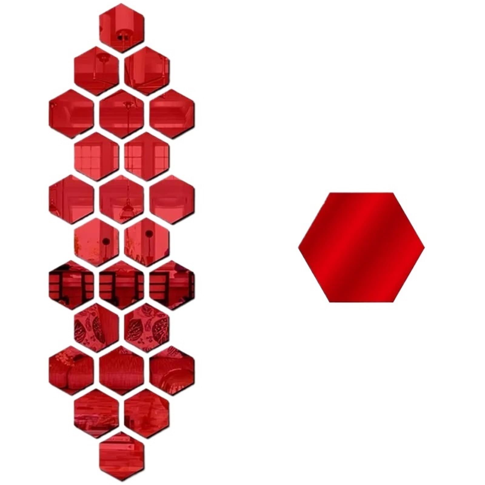 Hexagonal Mirror Wall Sticker Hexagon Mirror Wall Stickers Self Adhesive Solid Paster DIY Tile Decals Living Room Art Decoration Ornaments(XS-Red,12PCS)