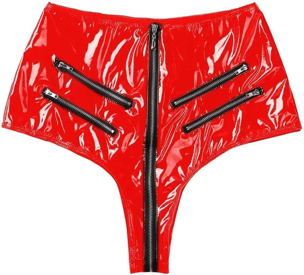 Men Glossy Wetlook PVC Shorts Zipper Open Crotch Sissy Panties Pole Dance Practices Fetish Club Nights