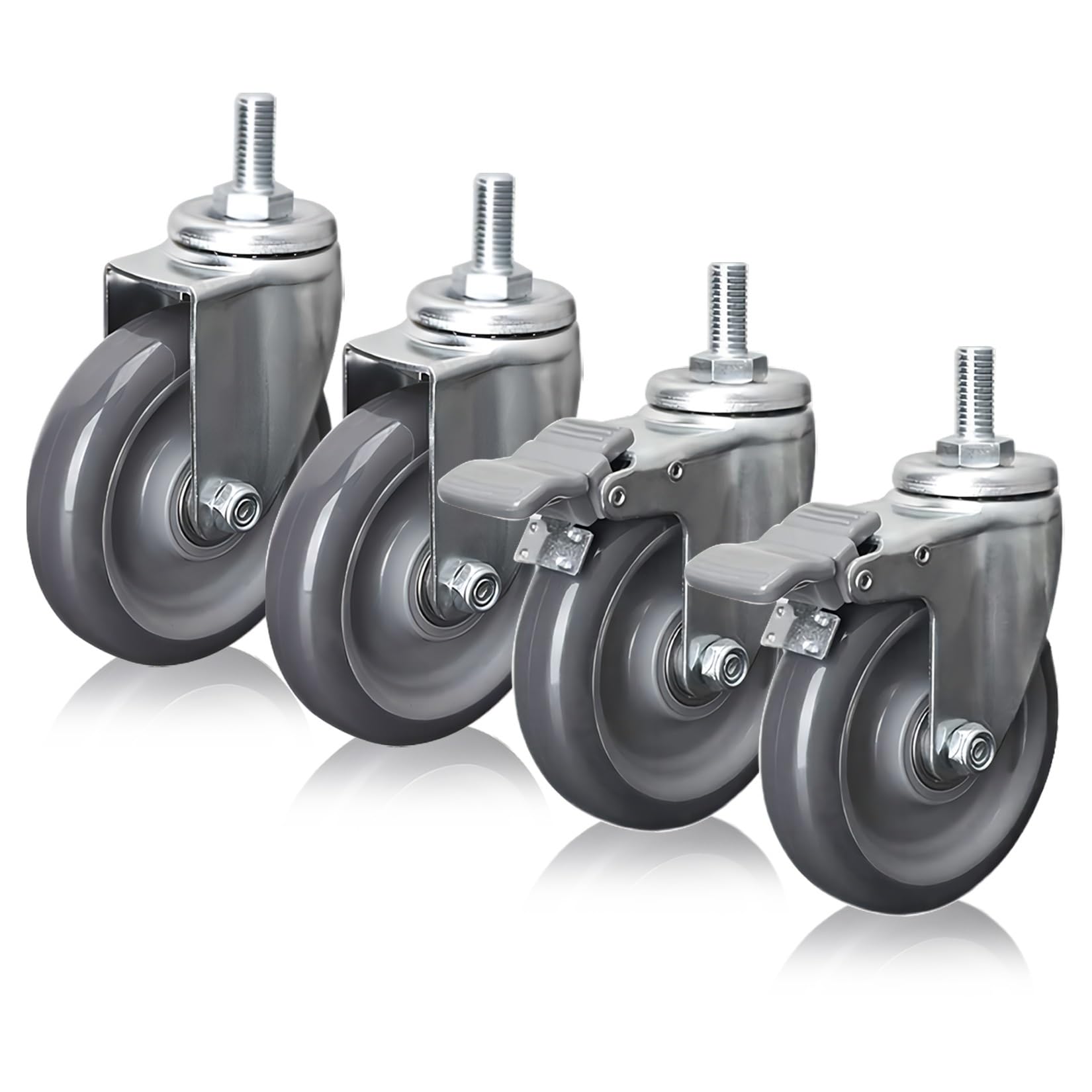 GYRAZXS Heavy Duty 2.5" 3" 4" Swivel Casters with M12 Threaded Stem Pack of 4 Polyurethane Wheels for Industrial & Furniture Use