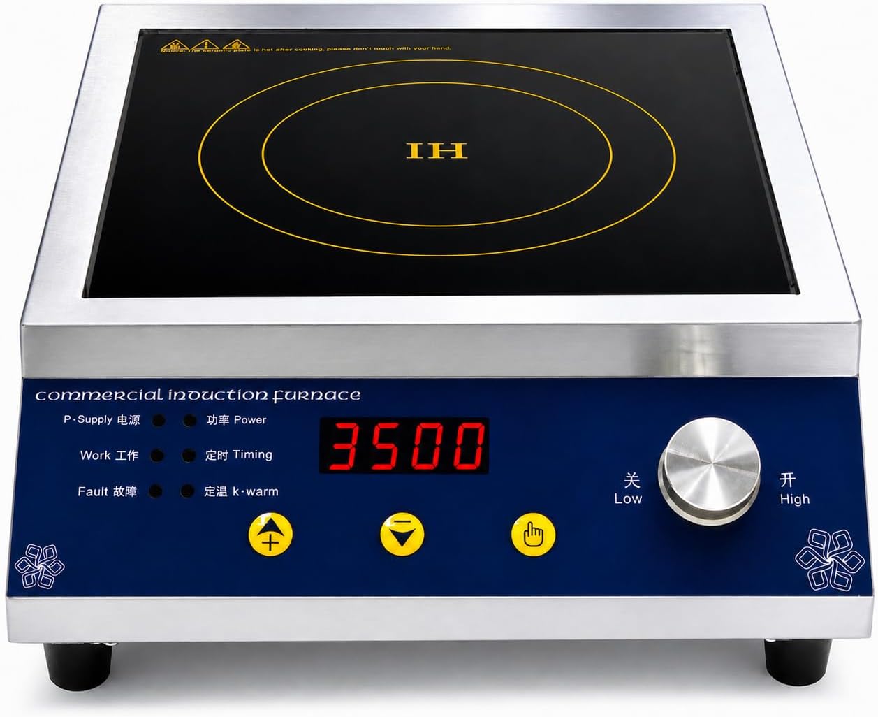 Grace 3.5KW High Power Commercial Electric Cooker Commercial Concave & Flat Surface Induction Cooker Double Fan Cooling System (GY-3.5KW-P - FLAT BASE)