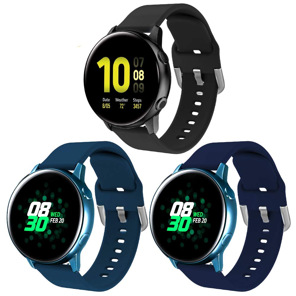 XIMU Compatible with Samsung Galaxy Watch Active 40mm Strap/Galaxy Watch 42mm Strap, Soft Silicone Sport Straps Women Men for Galaxy Watch/Vivoactive 3(Black & Navy & Rock Blue, S(6''-7.5'))