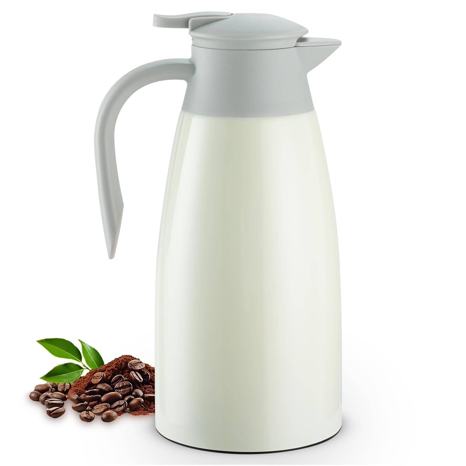 Nymblis 2L Thermal Carafe Jug, Double-Walled Vacuum Insulated Jug Tea Pot, Stainless Steel Coffee Jugs, for Hot & Cold Water, Tea, Drinks(White)