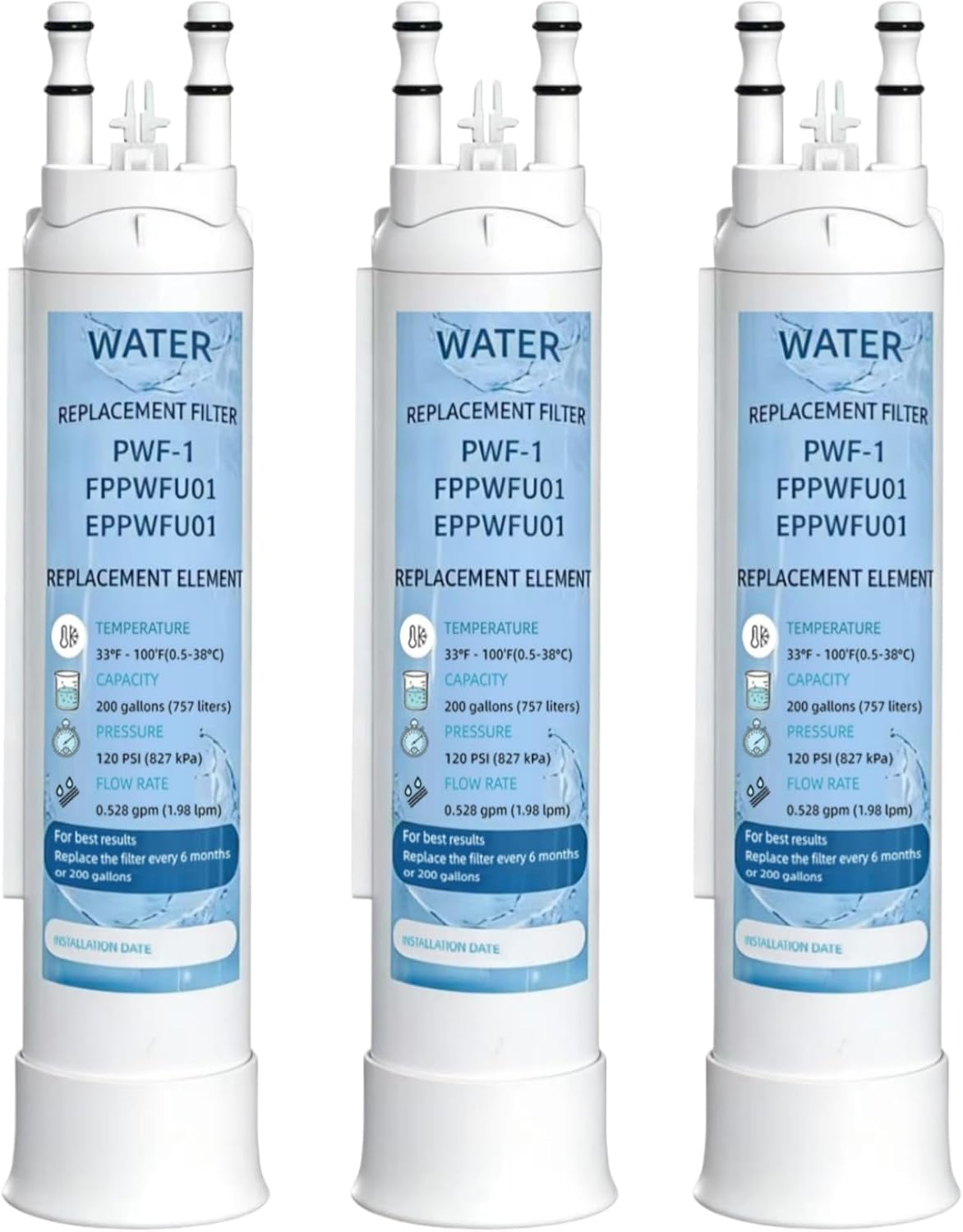 FPPWFU01 Water Filter Replacement for Frigidaire FPPWFU01 PurePour PWF-1, Electrolux EPPWFU01 PureAdvantage PWF-1 Water Filter，3Packs