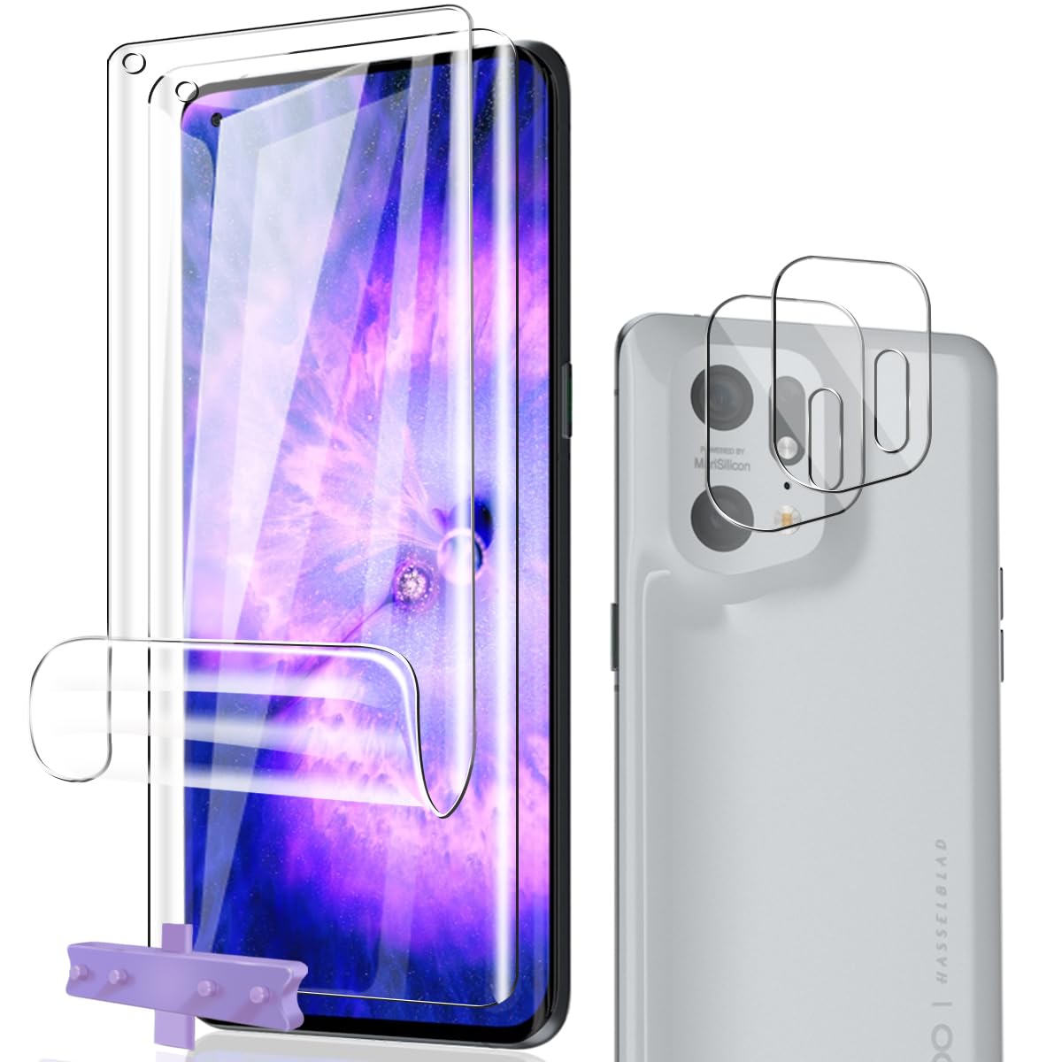 Phlleyaa Pellicola Protettiva per Oppo Find X5 Pro TPU Pellicola 2 Pezzi e Vetro Fotocamera 2