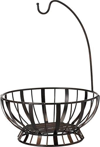 Gourmet Basics by Mikasa Cesta de frutas de metal con banda y rayas con gancho de plátano, color negro antiguo