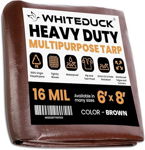 Vista 26 de WHITEDUCK Lona de poliéster de alta resistencia con ojales y bordes reforzados de 16 mil y 10 mil (marrón, blanco y plateado negro)