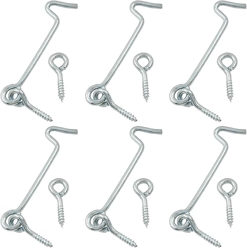 6 piezas de 1.7 pulgadas de gancho y ojal de acero al carbono, gancho de puerta con tornillos de montaje para puerta de madera, puerta giratoria