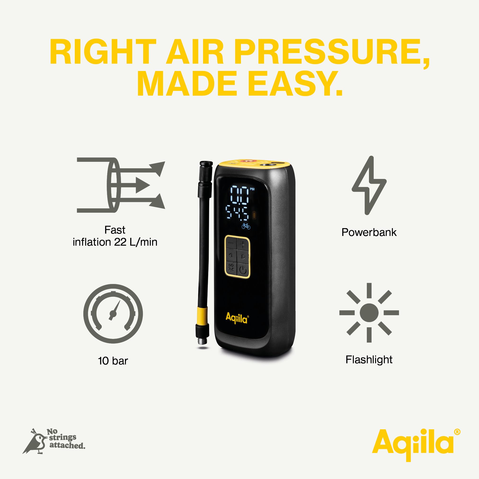 Airbird C4 - Pompe à air Portable et compresseur Haute Performance avec Batterie intégrée, Lampe de Poche, Installation Rapide et arrêt Automatique pour Un gonflage précis et sans Effort