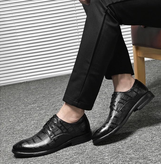 Men's Business Casual Scale Pattern Comfort Formal Modern Leather Oxford Shoes Mens Retro Hand Stitching Comfort Pointed Toe Low Block Slip On Loafer Shoes2