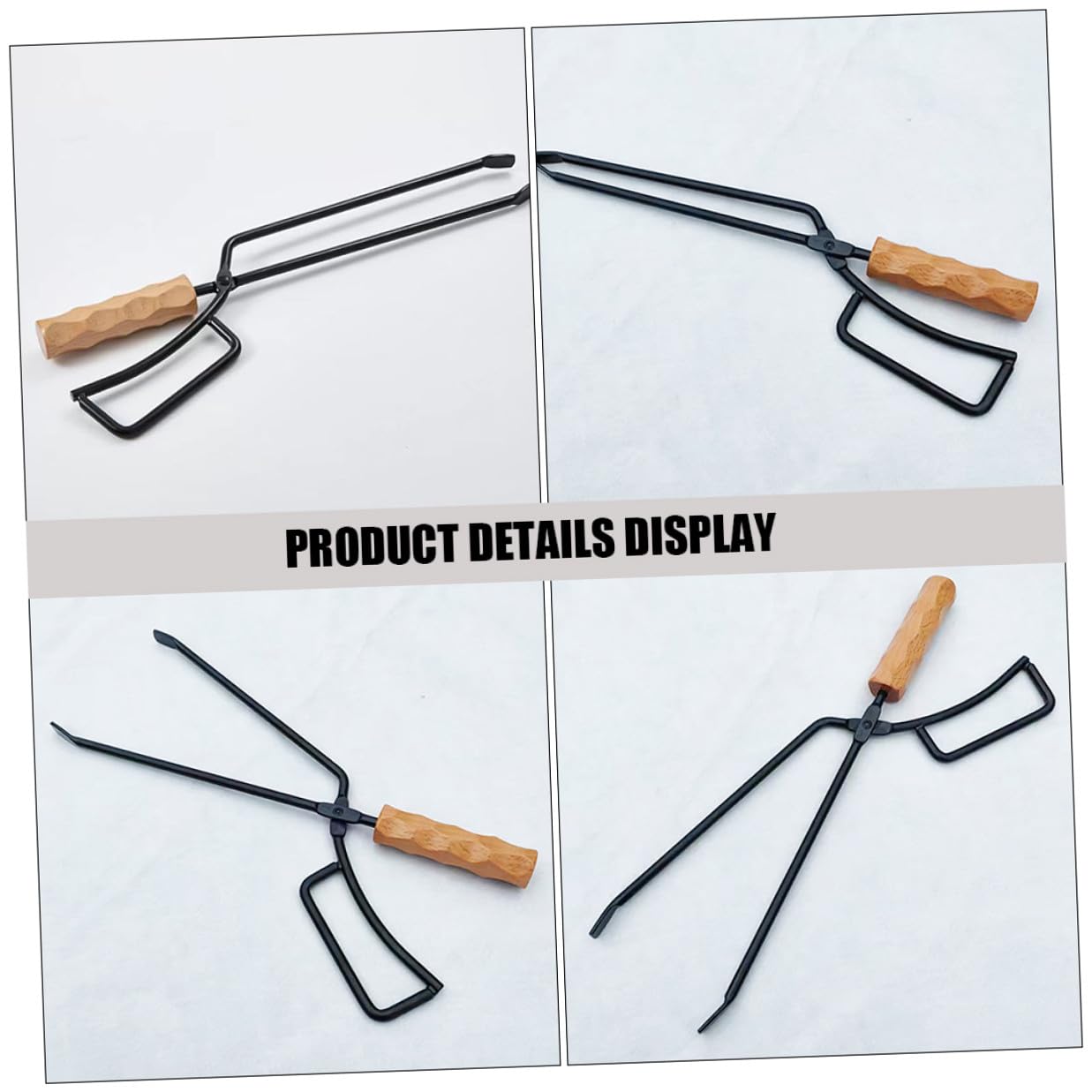 TOYANDONA Pinza per Barbecue da Campeggio in Ferro e Legno, Morsetto per Carbone Allungata Impugnatura Ergonomica Antiscottatura, Attrezzo Multifunzione per Esterno e Falò