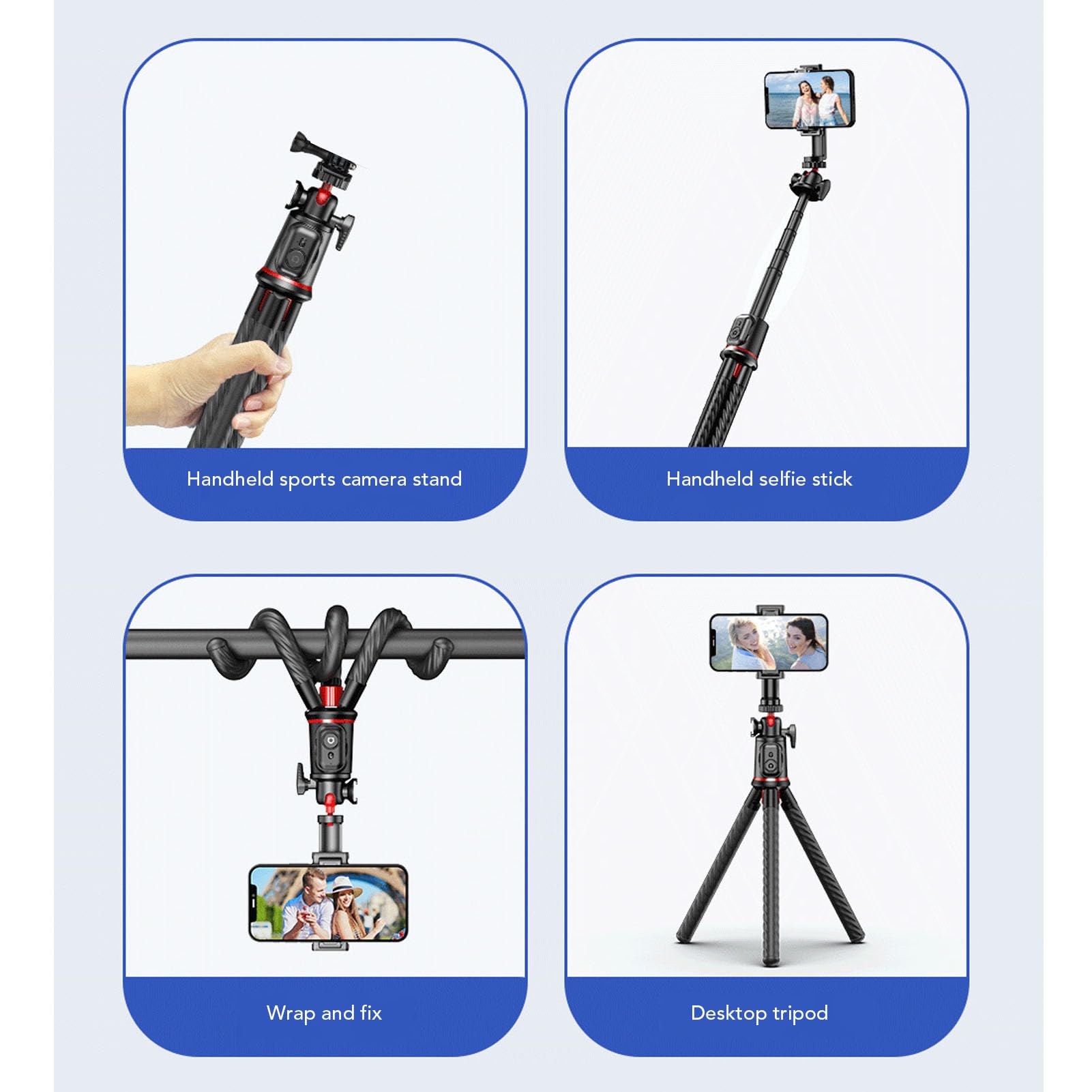 Treppiede Bluetooth Selfie Stick con Telecomando, Rotazione a