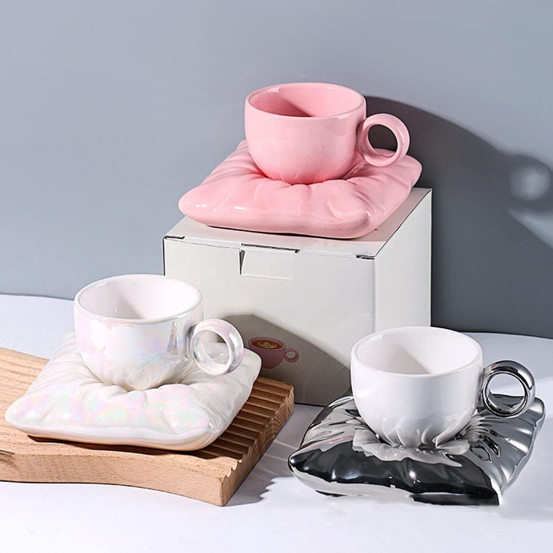 Ceramic Coffee Mug, Ceramic Mug with Saucer, Latte Cups and Espresso Mug, Cappuccino Cups with Saucers, Cup and Saucer Set, for Specialty Coffee Drinks, Latte, Cafe Mocha, Tea, 200ml