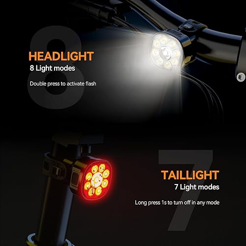 Miniatura 2 de Victagen Kit de luces de bicicleta 9 LED, luces altas y bajas, luces de bicicleta ultraligeras y brillantes, luces de bicicleta impermeables para