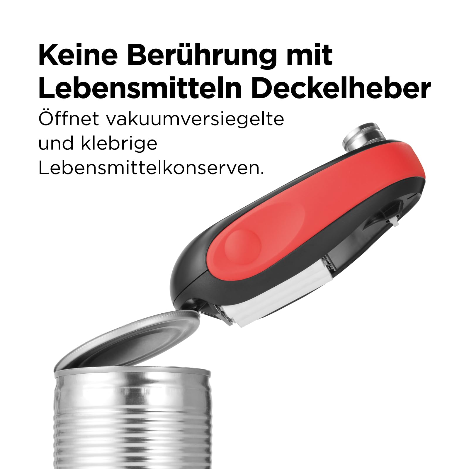 Kitchen Mama One-To-Go Elektrischer Dosenöffner – Dosenöffnen mit einem Tastendruck (Auto-Stopp), Dosenöffner ohne scharfen Kanten, mit praktischem Deckelentferner, batteriebetrieben (Rot)