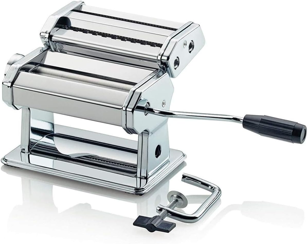 Jamie Oliver Pasta Maker - Prepare Fresh Homemade Pasta - 24 x 15,5 x 19 cm - Quick and Easy Fresh Pasta - Stainless Steel - in Chrome