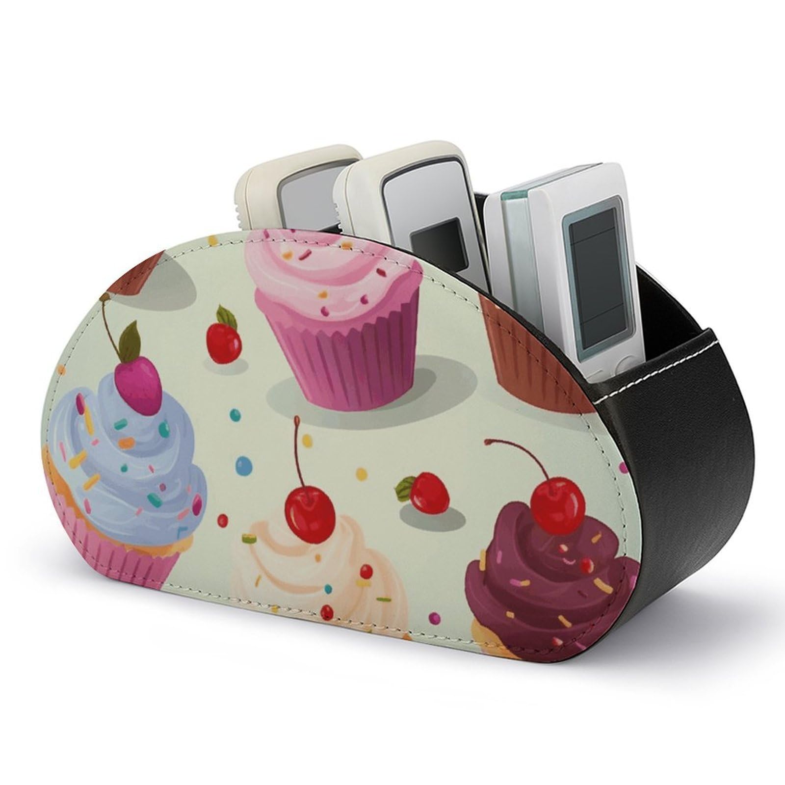 JTREHY - Remote Control Cupcake Stand with 5 Compartments PU Leather Multifunctional Computer Storage Box Night Tray