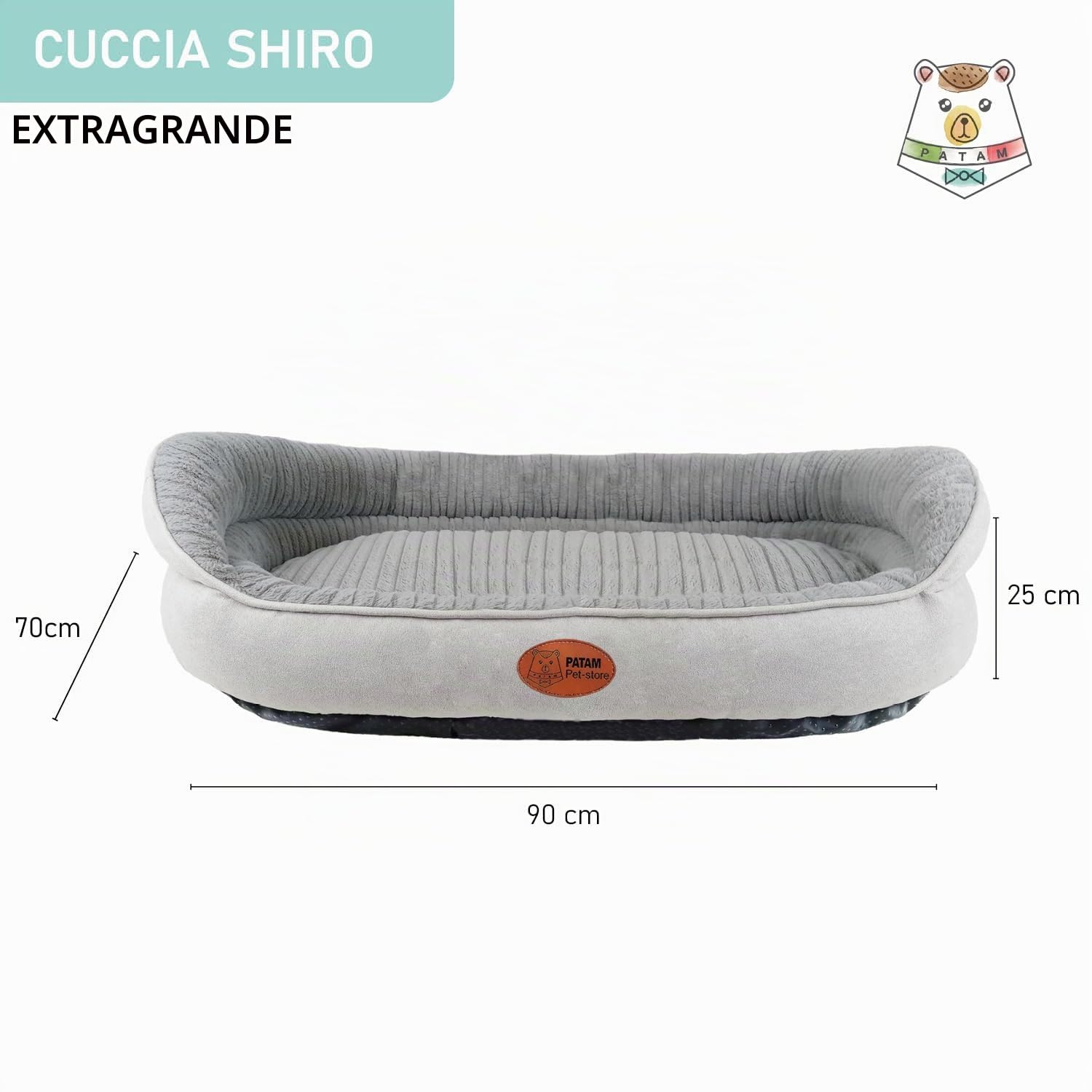 Cama Sofá para Perros y Gatos – con Funda Lavable en Lavadora – Cama Suave con Borde Elevado y Fondo Antideslizante – Shiro Gris Claro, Extra-Large 90 x 70 x 25 cm