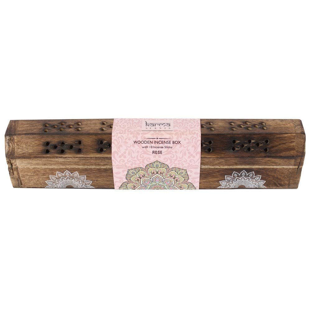 Star Child Karma Scents Fr0162 Wooden Incense Box Set With A Pack Of 10 Rose Scented Incense Sticks