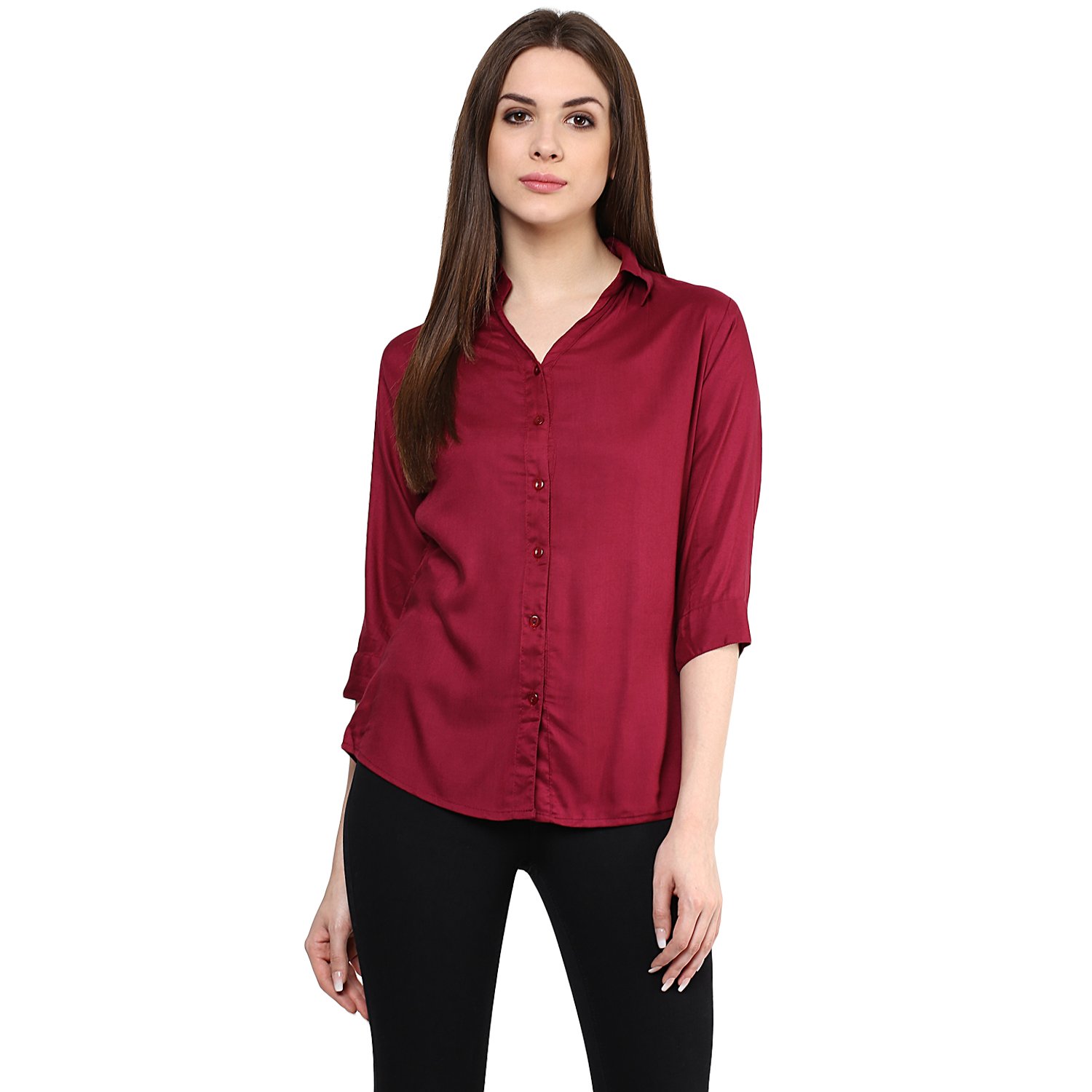 Women's Rayon Black Color 3/4 Sleeve Shirt-image-25