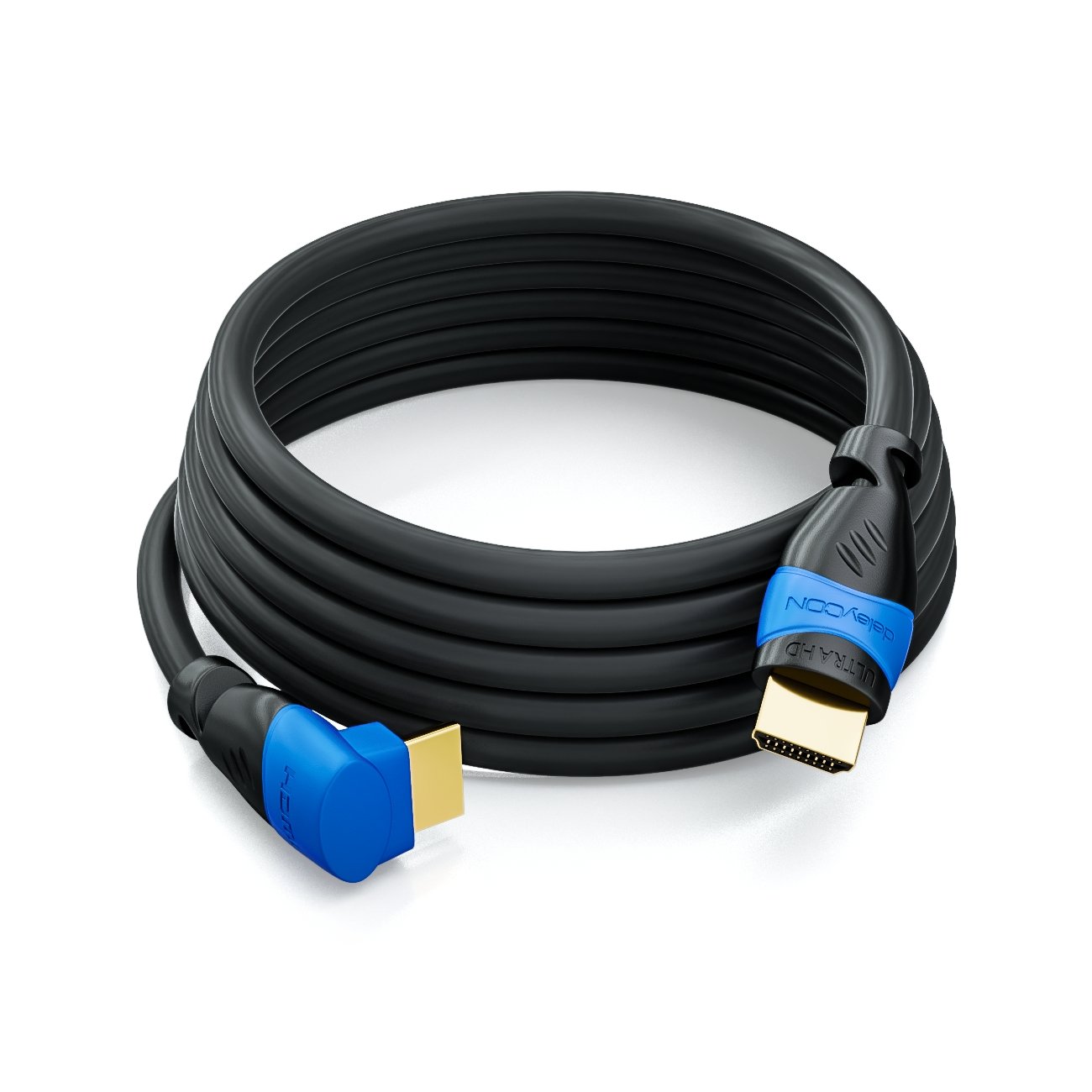 deleyCON 5m Cavo HDMI con un Angolo di 90° - Compatibile con HDMI 2.0/1.4 - UHD 4K HDR 3D 1080p 2160p ARC - High Speed con Ethernet - Nero