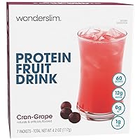 Vista 1 de WonderSlim Bebida proteica de frutas, Cran-Grape, sin grasa, sin gluten, apta para dieta cetogénica y baja en carbohidratos (7 unidades)