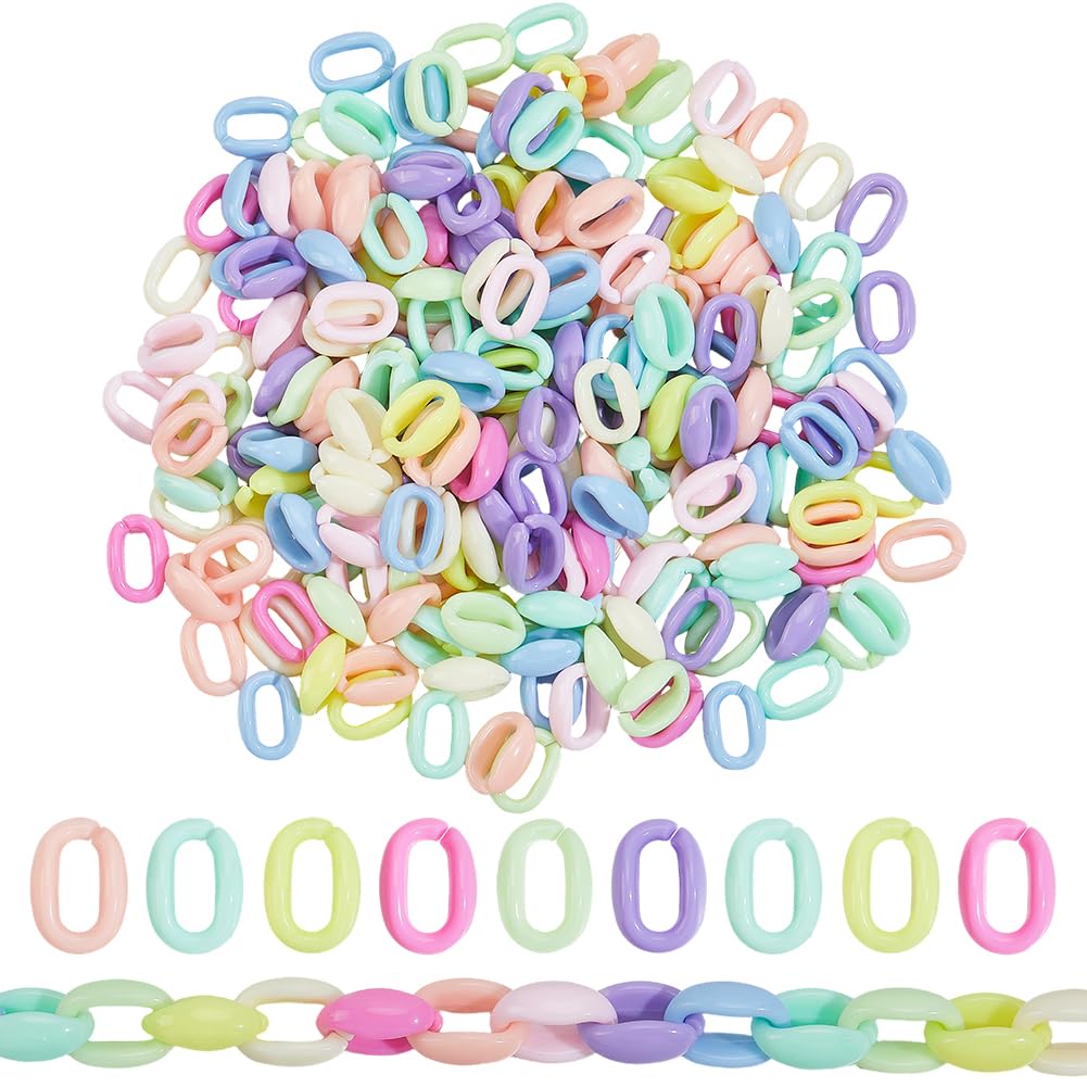 SOFPLATE 1 Box 300Pcs Random Colours Chain Links Opaque Acrylic Chain Linking Rings Open Oval Quick Connectors Accessories for DIY Purse Eyeglass Bag Chain Phone Strap Keychain Jewellery Craft Making