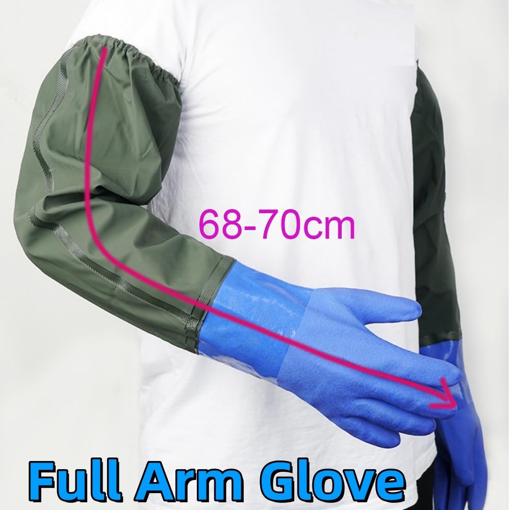 Guanti Resistenti a Sostanze Chimiche, Guanti in Lattice Resistenti, Guanti Industriali a Braccio Impermeabili,Resistono a Forti Acidi, Alcali e Olio (Blu-1, 70CM)