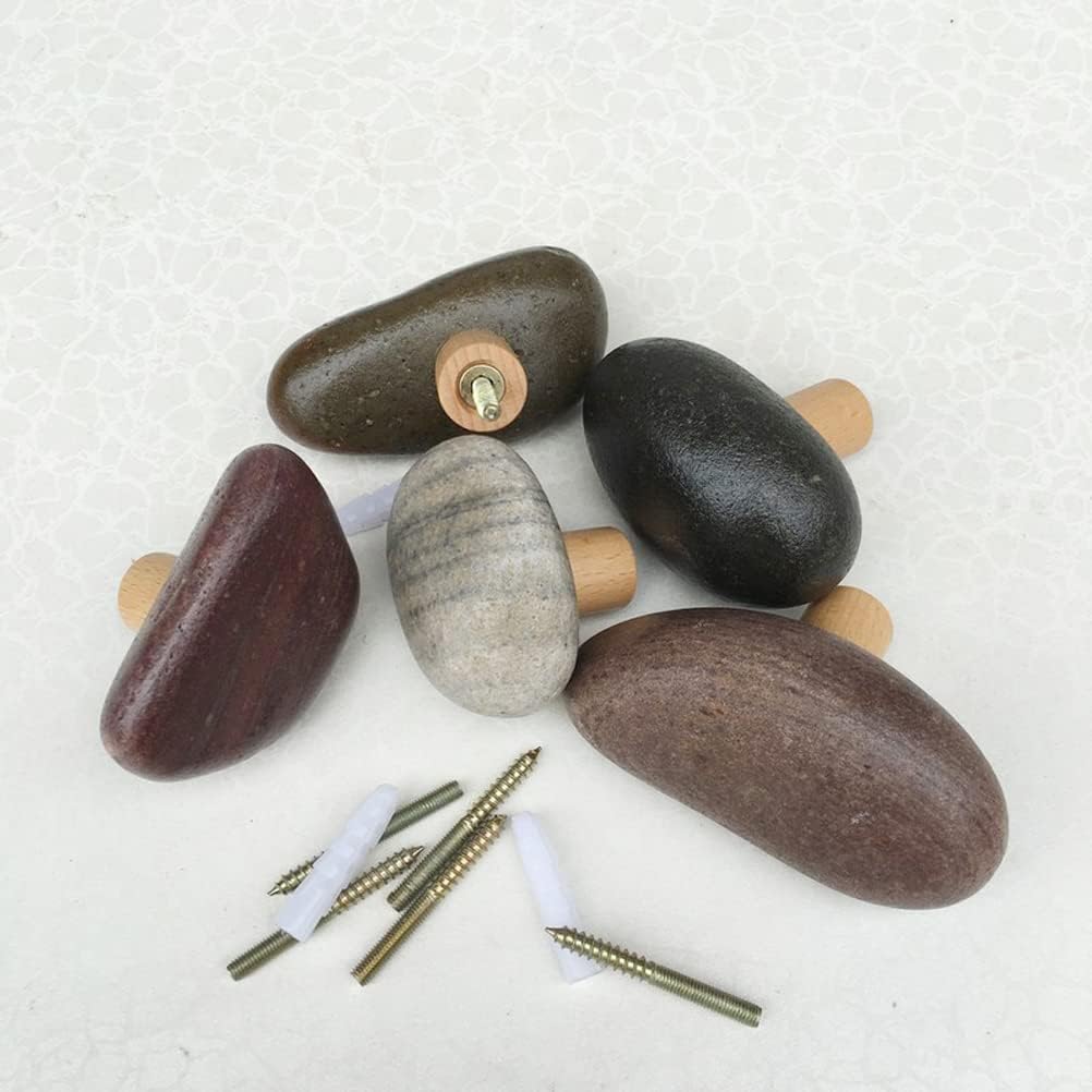 Set 4 Ganci Da Parete In Pietra Naturale E Legno – Appendini Per Asciugamani, Cappotti, Accappatoi E Cappelli, Con Viti Incluse, Carico Fino A 15 Kg, Diametro 5-11 Cm, Altezza 6-9 Cm
