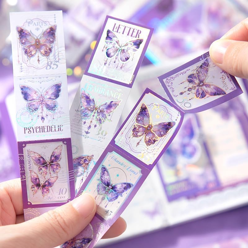 Image of ATIRAMANIYA Vintage Aesthetic Scrapbook Kit(346Pcs) Scrapbooking Supplies Kit with Bullet Junk Journal,Stationery,A6 Grid Notebook Journaling Gift for Girl (Purple Butterfly Book)