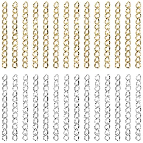Mulutoo 200 Pcs Chain Extender for Jewelry Making,Bracelet Twist Chain Extender Chain Extension Tails Necklace Extension Chain for Jewelry Making Necklaces Bracelet,Anklets(Silver and Gold),50mm x 4mm Cover