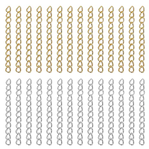 Mulutoo 200 Pcs Chain Extender for Jewelry Making,Bracelet Twist Chain Extender Chain Extension Tails Necklace Extension Chain for Jewelry Making Necklaces Bracelet,Anklets(Silver and Gold),70mm x 4mm