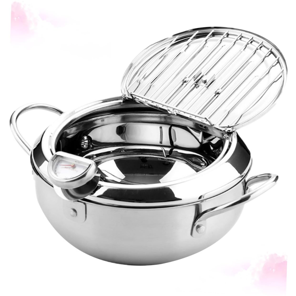 Freidora con Termómetro De Olla para Uso Doméstico para Sartenes De Inducción con Tapa y Control De Baja Temperatura Plateada