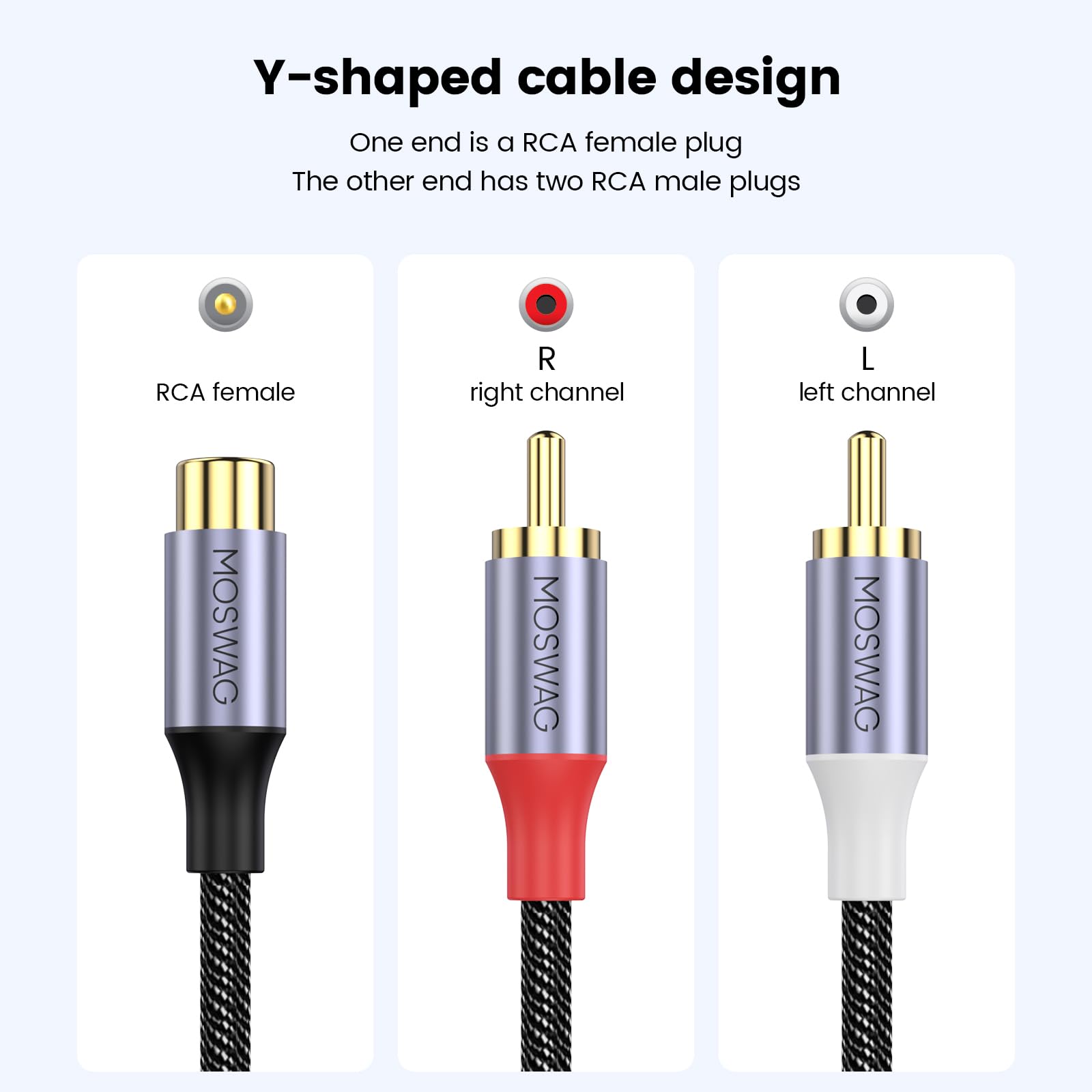 Splitter RCA 1 Maschio A 2 Femmine – Cavo Y In Nylon Intrecciato Con Connettori Placcati Oro 24K, Per Subwoofer E Home Theater