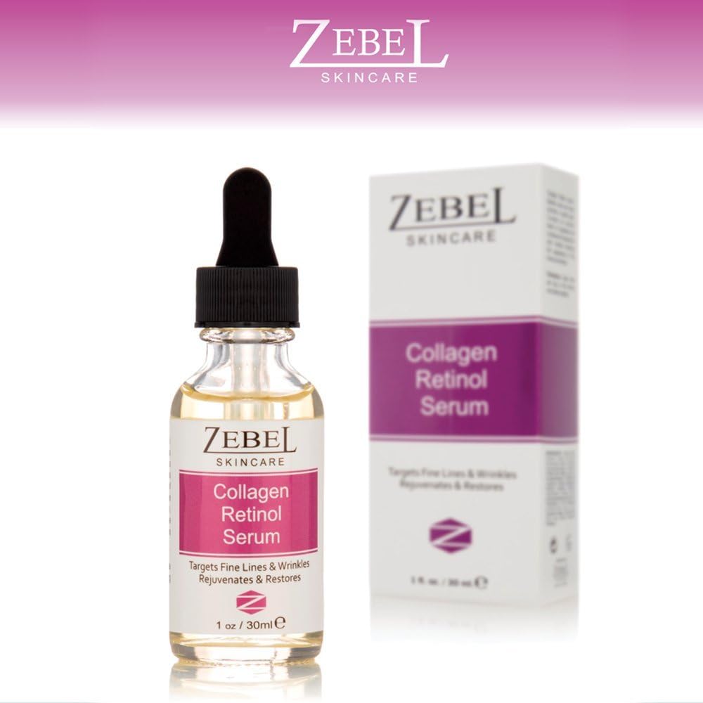 Marine Collagen Retinol 2.5 - Serum with Peptides, Vitamin E, Green Tea and Aloe Vera - Boosting Collagen Production, Anti Aging, Reduce Wrinkles and Fine Lines, 1 fl. oz. - Zebel Skincare