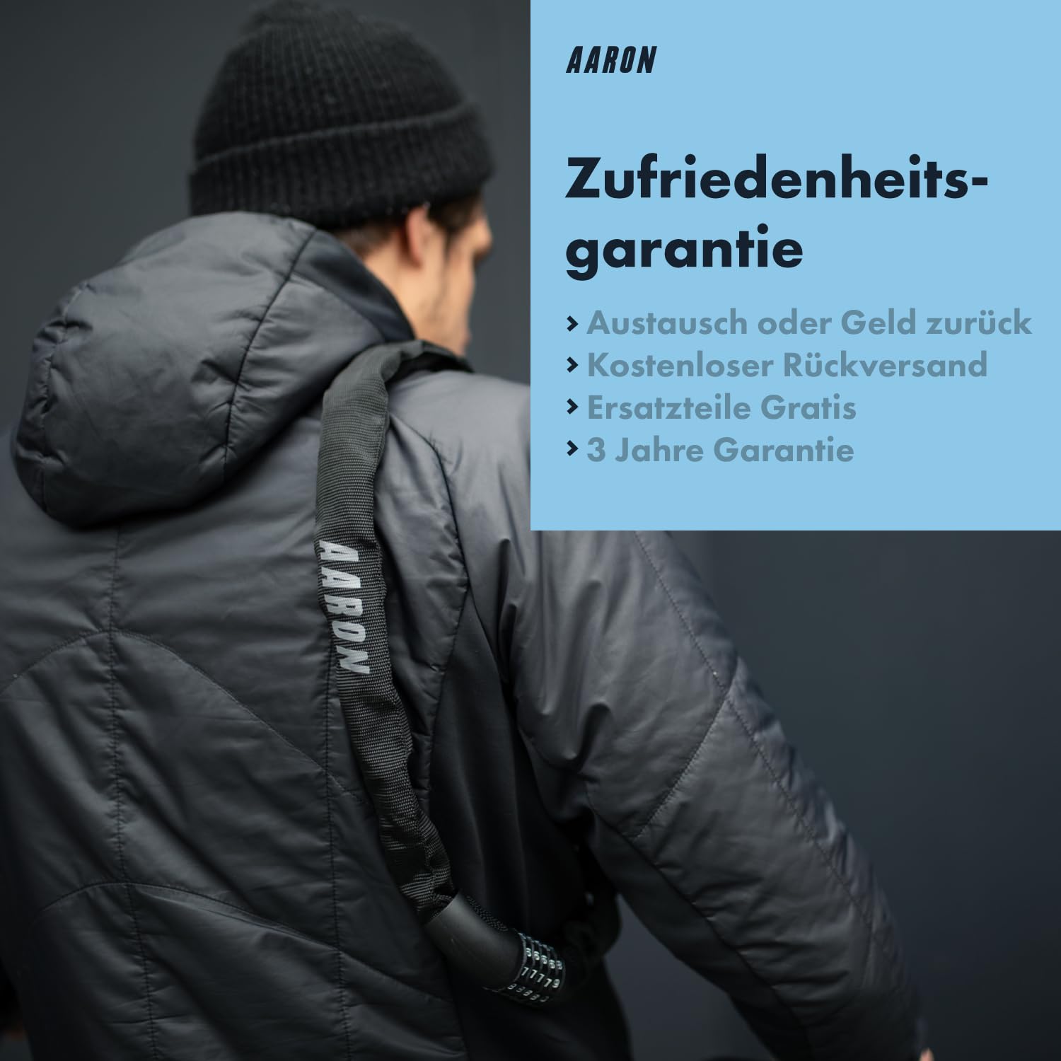 AARON Lock One Fahrradschloss mit 5-stelligem Zahlencode, Kettenschloss aus Stahl und hoher Sicherheitsstufe, Schloss für für E-Bike, Mountainbike, Trekkingrad, Tourenrad, Rennrad in schwarz