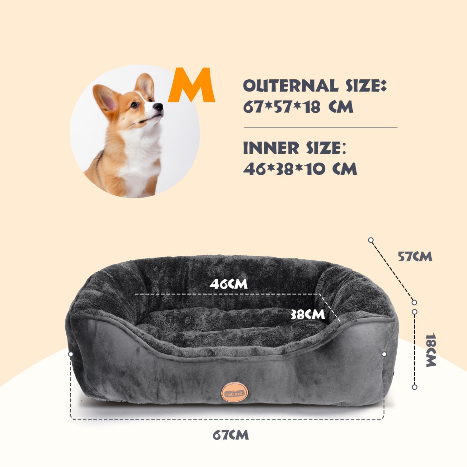 Nobleza Cuccia Per Cani Interno, 67x57cm Cuscino Morbido, Letto Traspirante Lavabile Per Animali, Nero