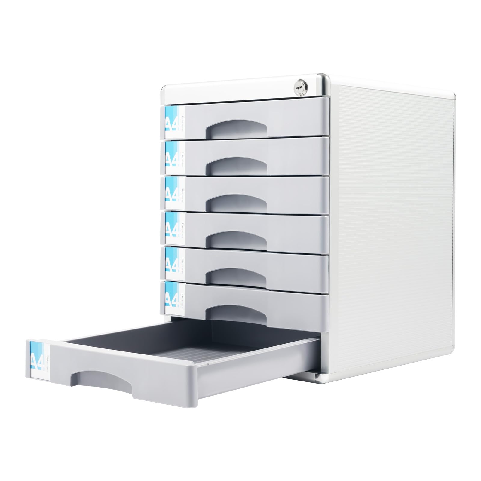 Metall Schubladenbox 7-Fach Abschließbar, Dokumenten Aufbewahrung Ablagebox, Aktenschrank Aluminiumlegierung Büroschrank Metallschrank File Cabinet, Beistellcontainer Bürokommode für Dokumente