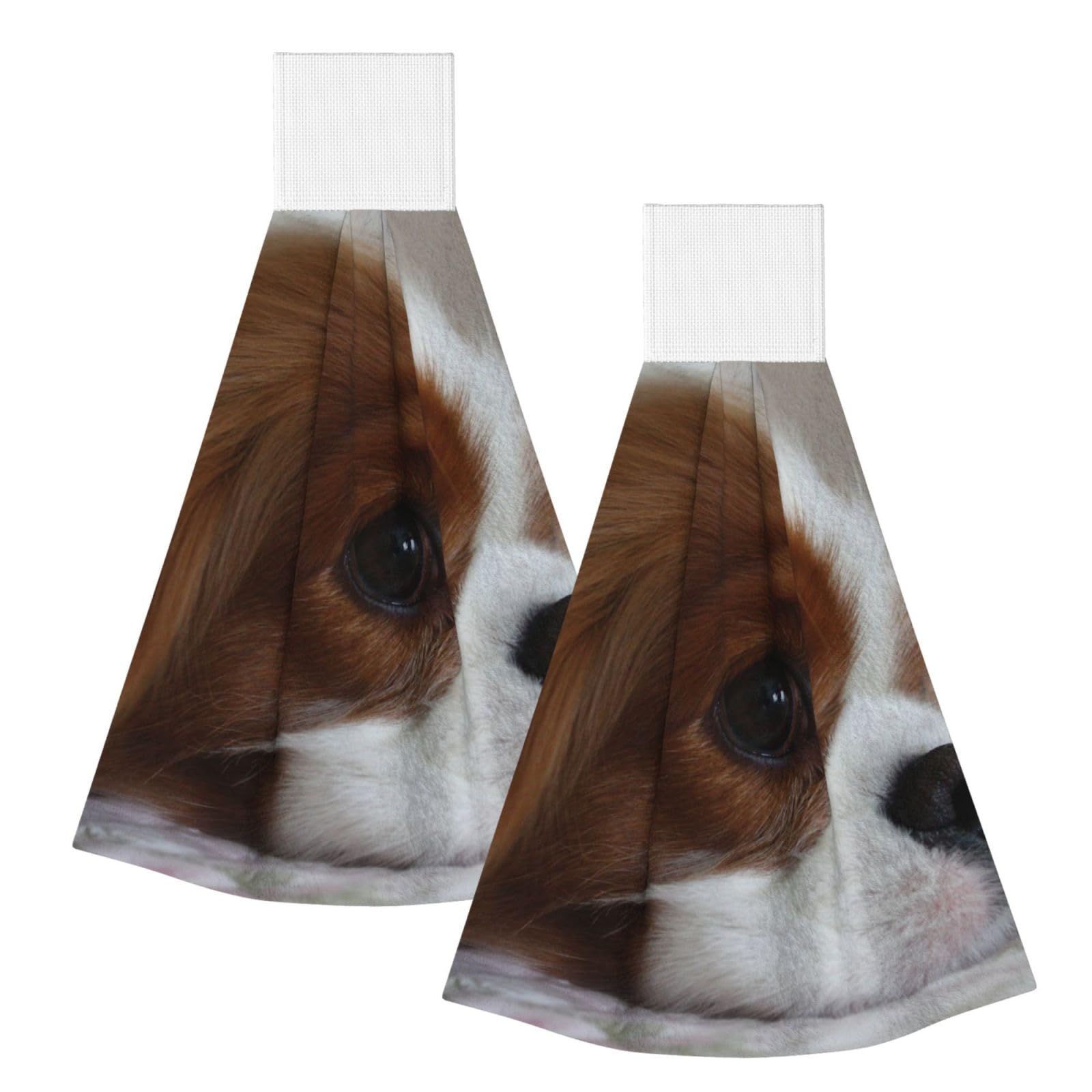 DOPKLNA Cavalier King Charles Spaniel Pets Puppy Dogs, 2 Pcs Hanging Coral Fiber Hand Towels for Bathroom, Absorbent Kitchen Towels