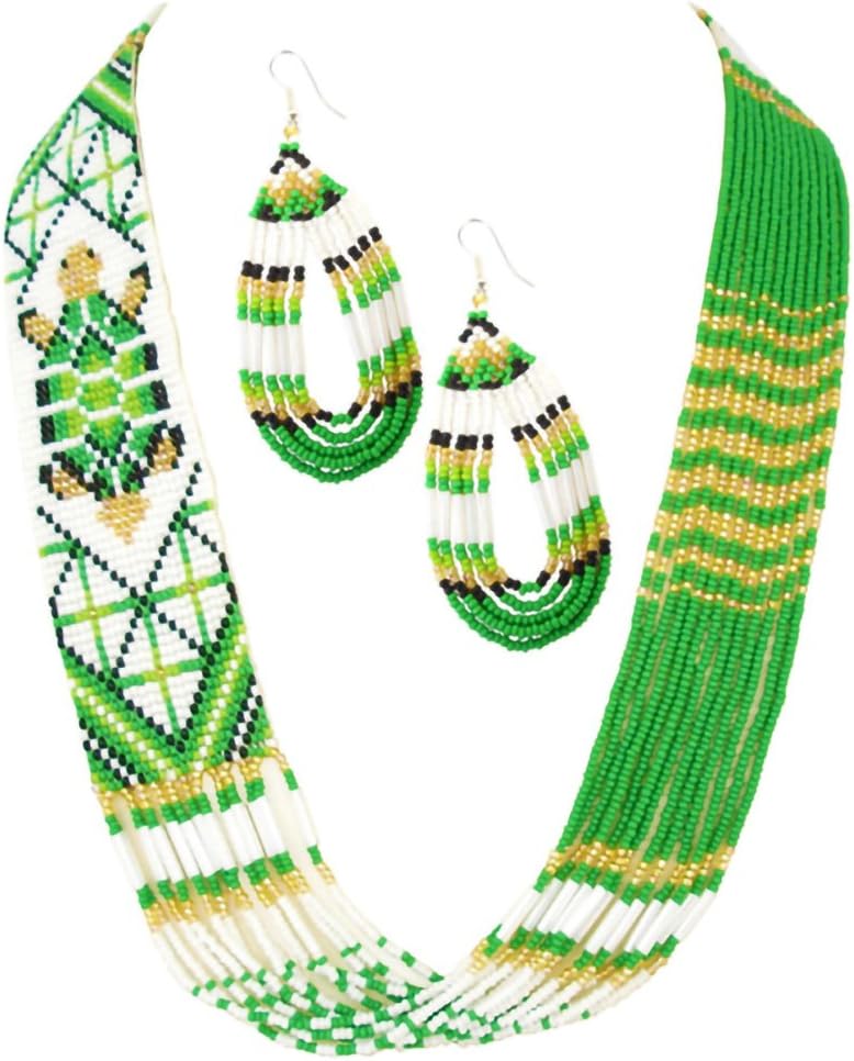 Handmade Seed Beaded Necklace Earrings Set Layered Summarize English