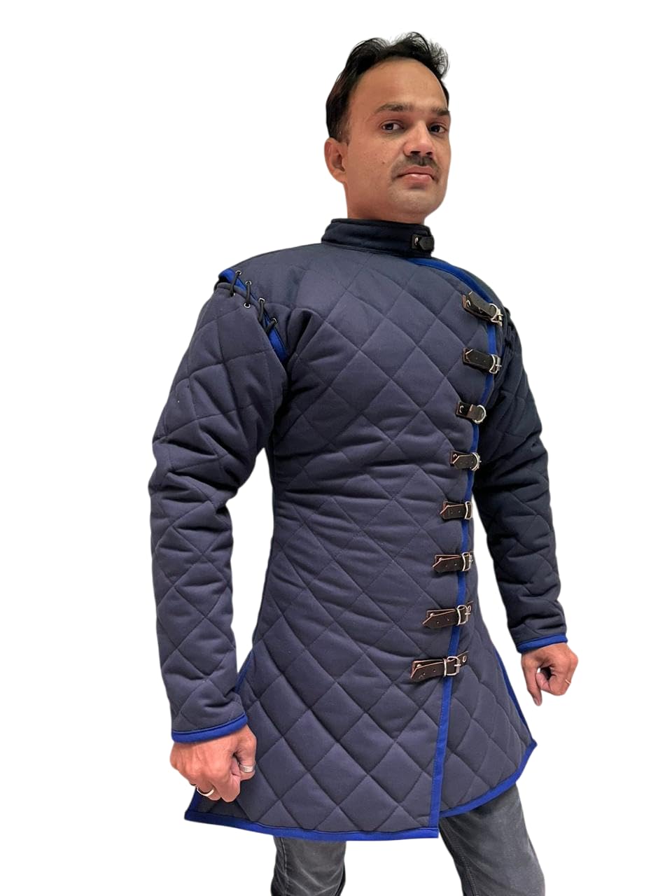 Medieval Thick Padded Full Sleeves Gambeson Coat Aketon Jacket Armor, Cotton Fabric Black
