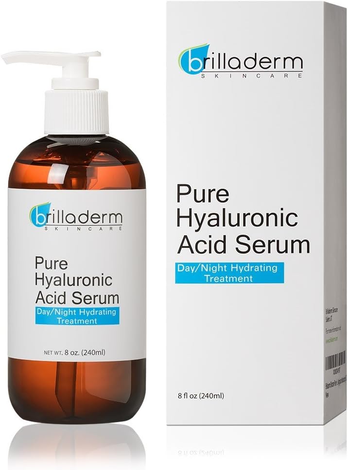 Brilladerm Skincare Pure Hyaluronic Acid Serum Anti Aging and Wrinkle Formula - Plump, Hydrate and Moisturize, 8 oz
