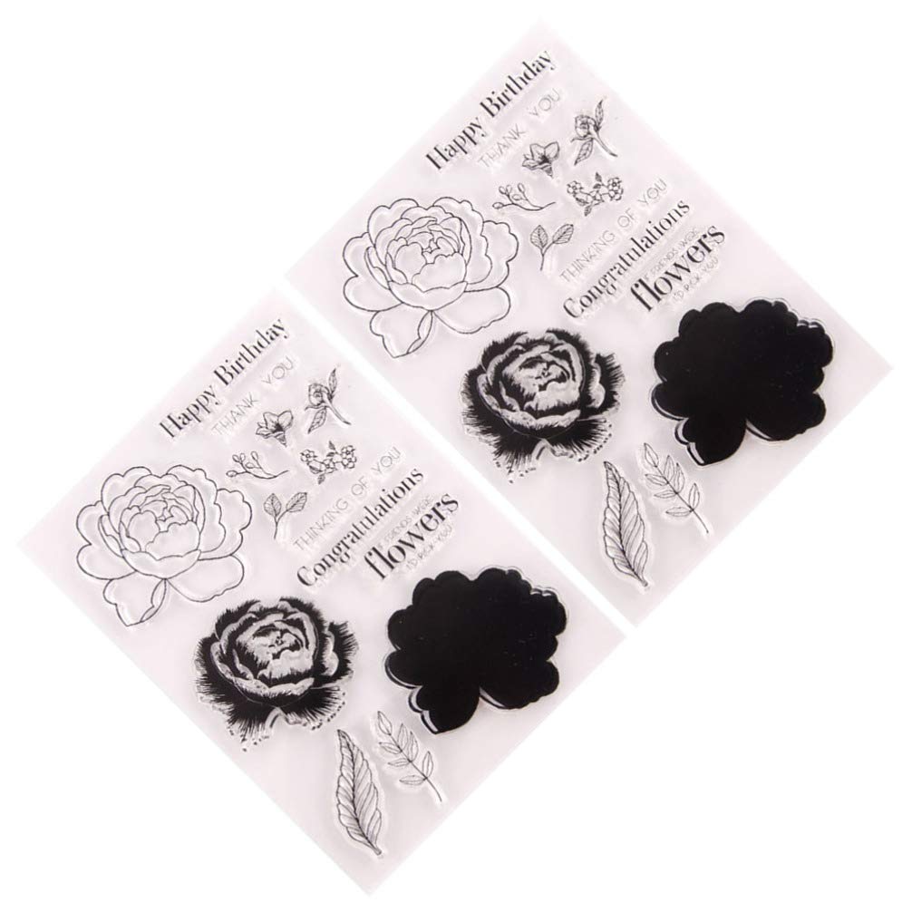 ULTNICE 2pcs Clear Stamp Transparent Decorative Flower Pattern Stamp for DIY Scrapbooking Album Paper Cards Making Decoration