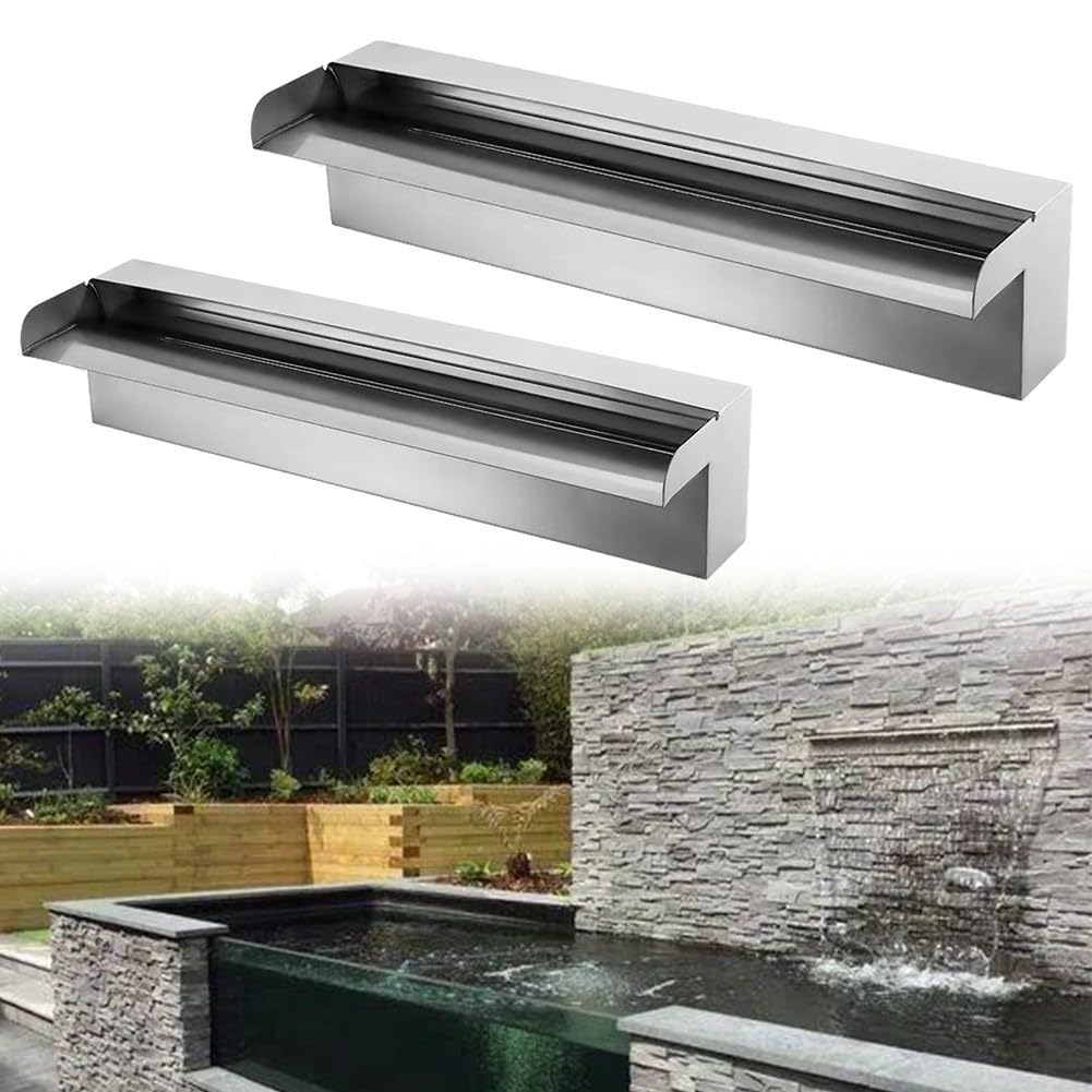 Fontana a cascata in acciaio inossidabile, larghezza 37 cm, decorazione per laghetto da giardino con connettore da 32 mm, fontana per piscine, patii e paesaggistica all'aperto, bianca, 6 pezzi (30 cm)